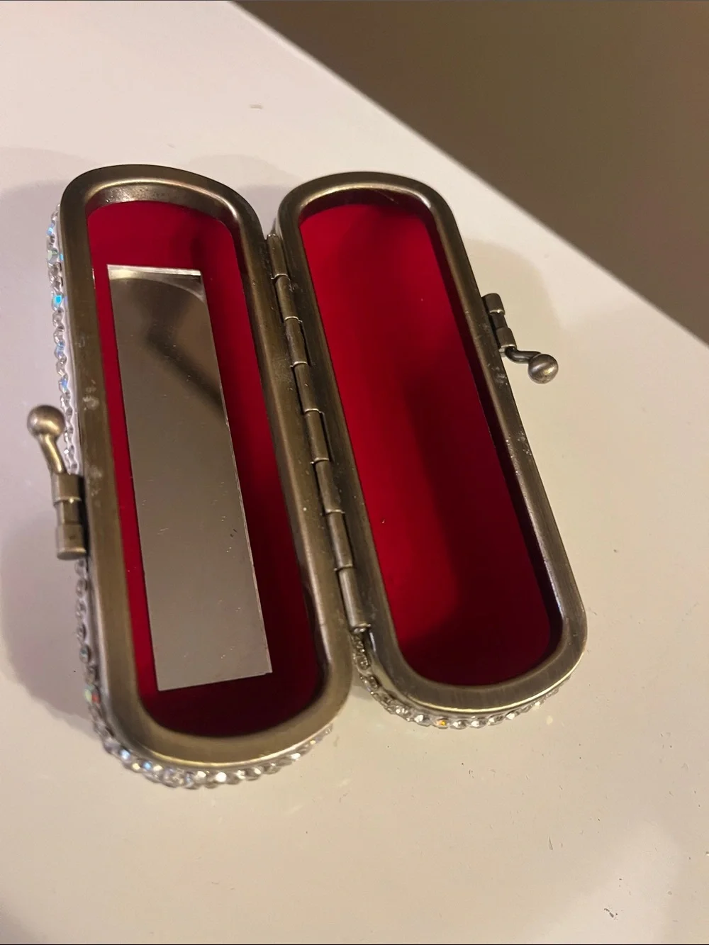 Vintage Crystal Rhinestone Lipstick Holder- Silver